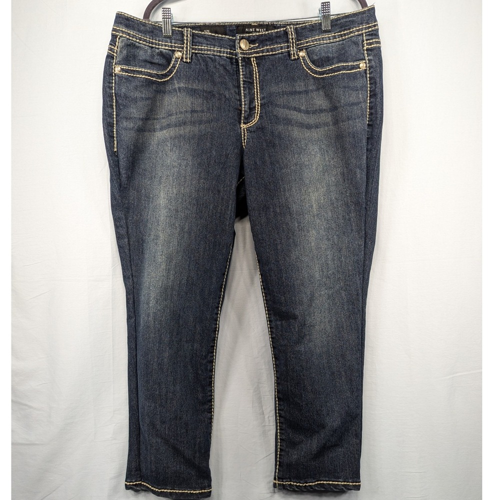 Nine West Jeans Womens Size 14 Embellished Pockets‎ Denim Dark Wash